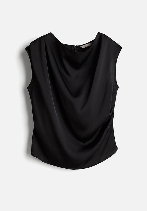 H&M - Draped satin top - black