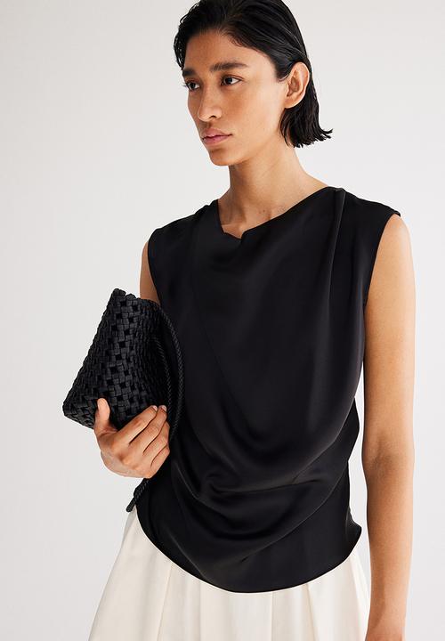 H&M - Draped satin top - black