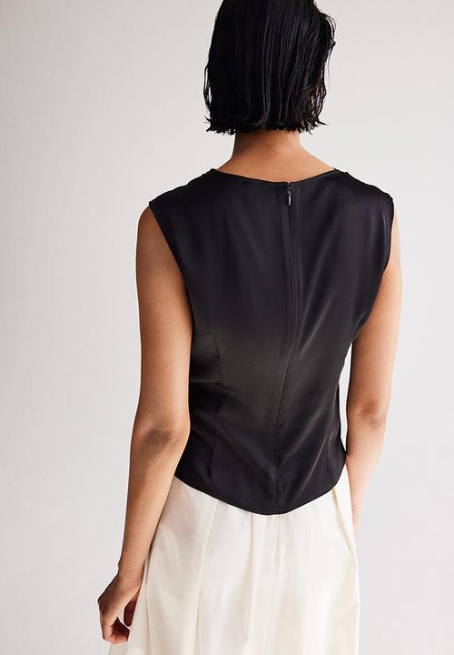 H&M - Draped satin top - black