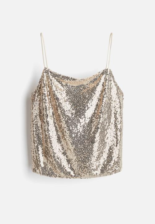 H&M - Strappy jersey top - light beige silver-coloured