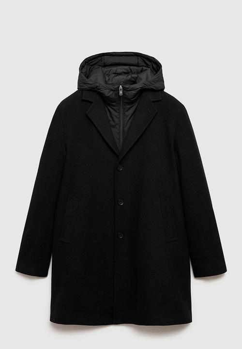 MANGO - Mathis Wool Coat With Quilted Interior Hood - black