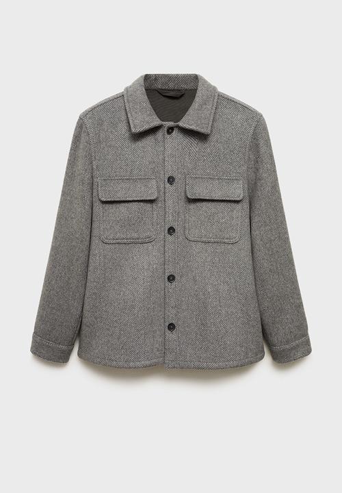 MANGO - Orien2 Recycled Wool-blend overshirt shaket - gray