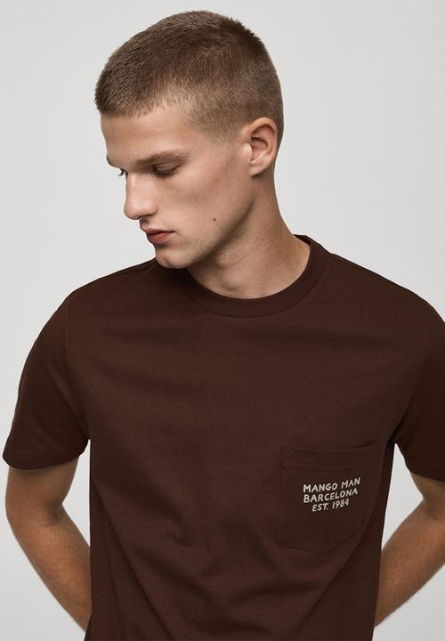 MANGO - T-shirt logopok - brown