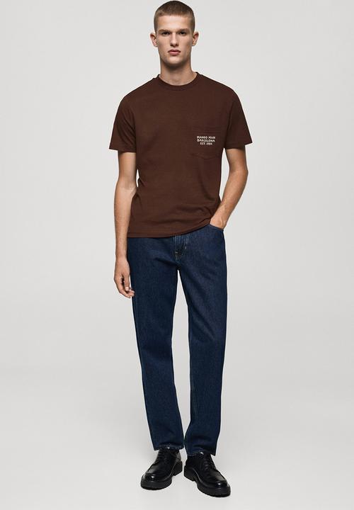 MANGO - T-shirt logopok - brown