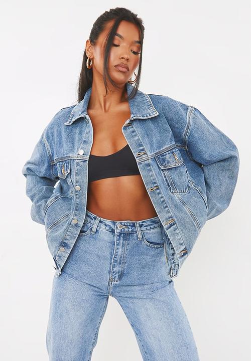 PLT Oversized Boyfriend Denim Jacket - Vintage Wash