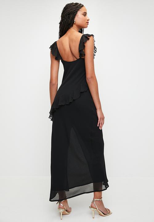 MILLA - Ruffle Maxi with Slit - Black