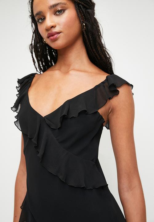 MILLA - Ruffle Maxi with Slit - Black