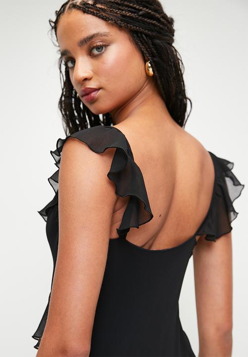 MILLA - Ruffle Maxi with Slit - Black