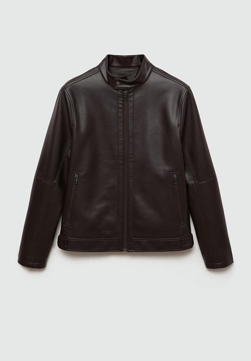 MANGO - Joseno Nappa leather-effect jacket - dark brown