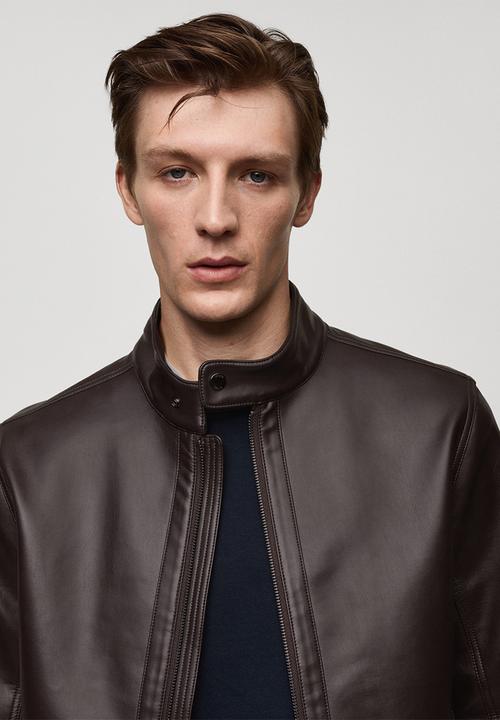 MANGO - Joseno Nappa leather-effect jacket - dark brown