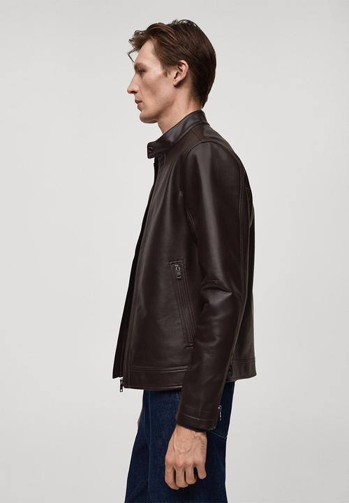 MANGO - Joseno Nappa leather-effect jacket - dark brown