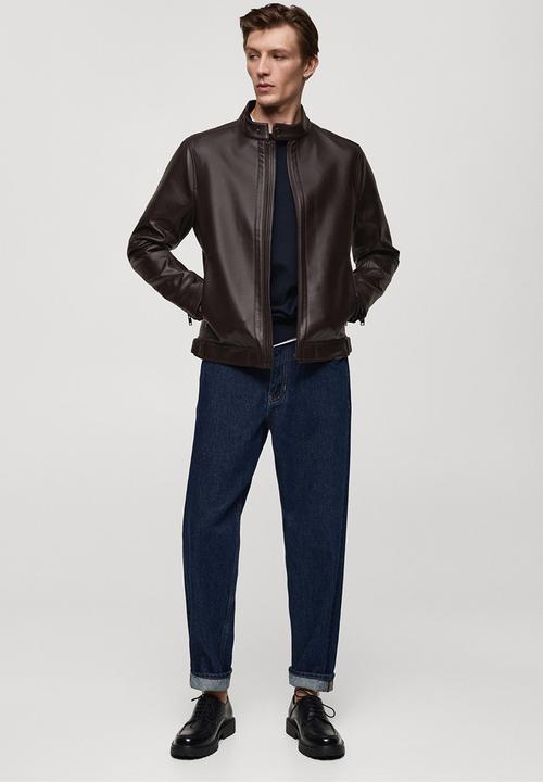 MANGO - Joseno Nappa leather-effect jacket - dark brown