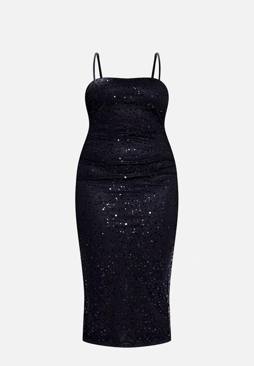PrettyLittleThing - Plus Sequin Mesh Midi Dress - Black