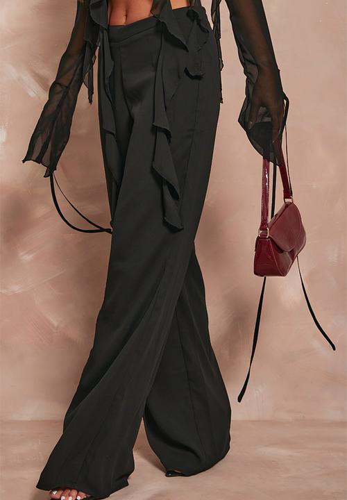 PrettyLittleThing - Chiffon Mid Rise Wide Leg Trousers - Black