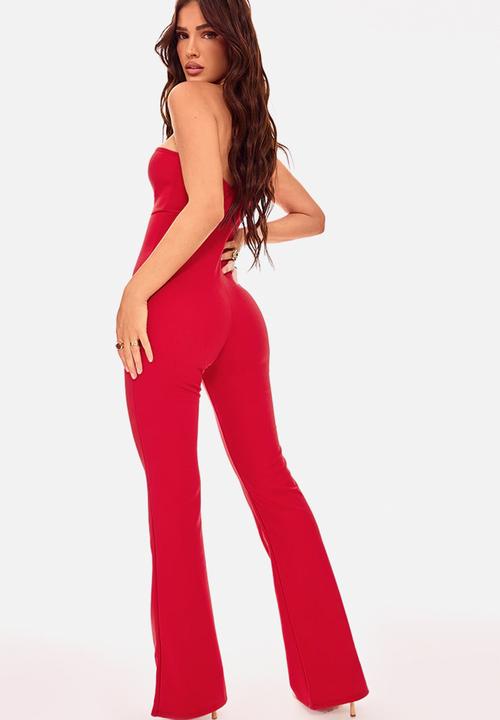 PrettyLittleThing - One Shoulder Drape Detailed Jumpsuit - Red