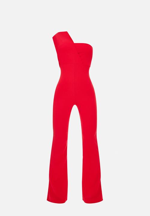 PrettyLittleThing - One Shoulder Drape Detailed Jumpsuit - Red
