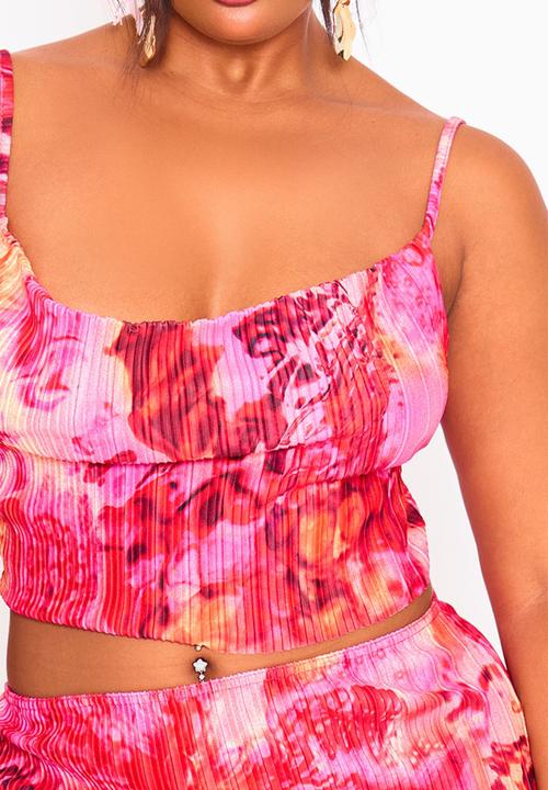 PrettyLittleThing - Plus Plisse Print Midi Skirt - Pink