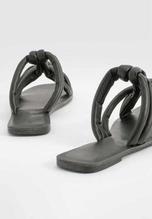 boohoo - Knotted Detail Slip On Flat Sandals - black