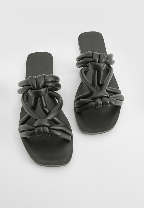 boohoo - Knotted Detail Slip On Flat Sandals - black