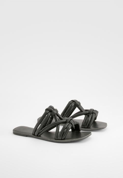 boohoo - Knotted Detail Slip On Flat Sandals - black