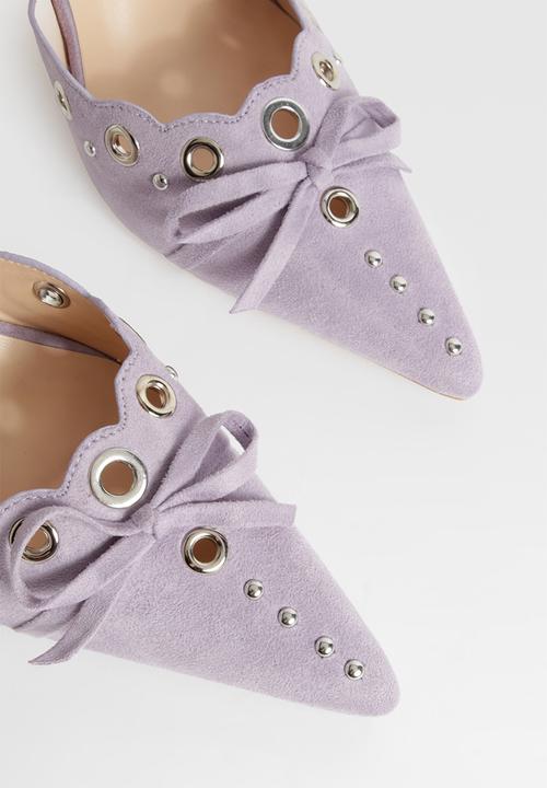 boohoo - Eyelet Bow Backless Court Shoes - Lilac