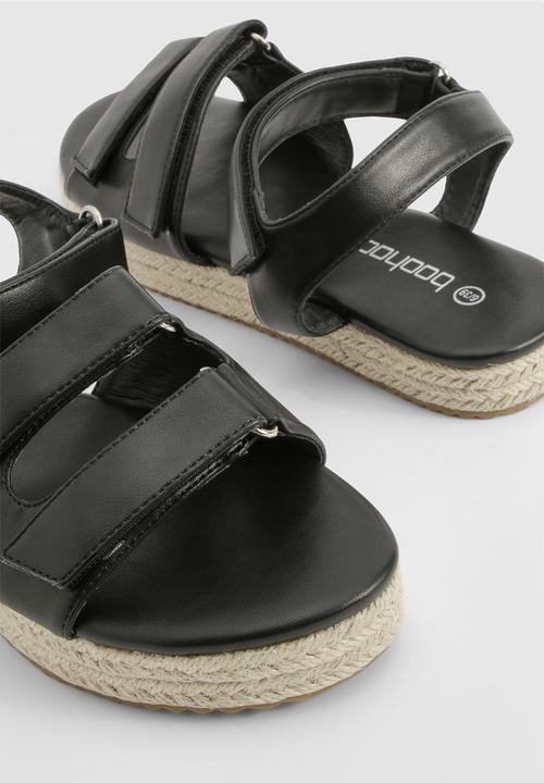 boohoo - Adjustable Strap Flatform Sandals - black