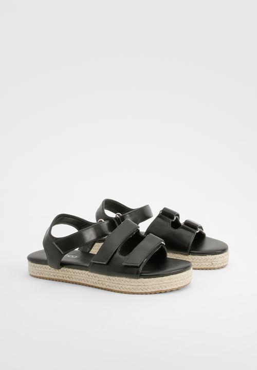 boohoo - Adjustable Strap Flatform Sandals - black