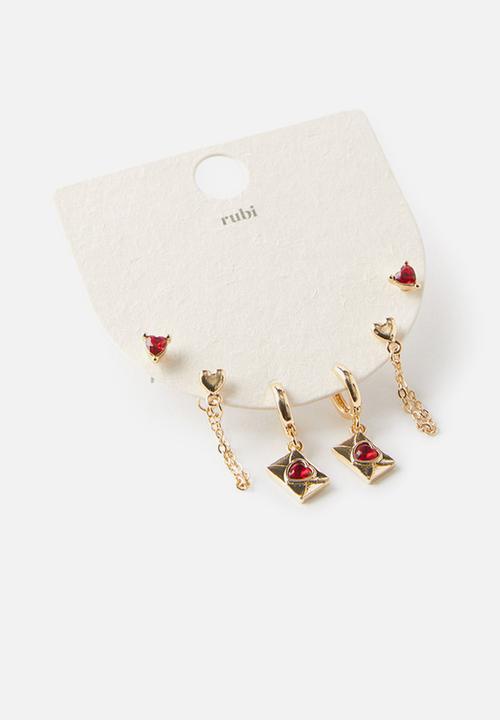 Rubi - 3 Pack mid earring- heart & love letter