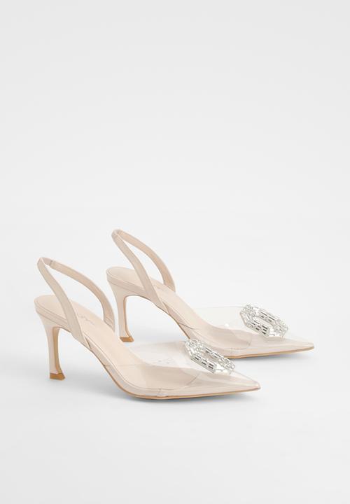 boohoo - Embellished Clear Slingback Court Heels - natural