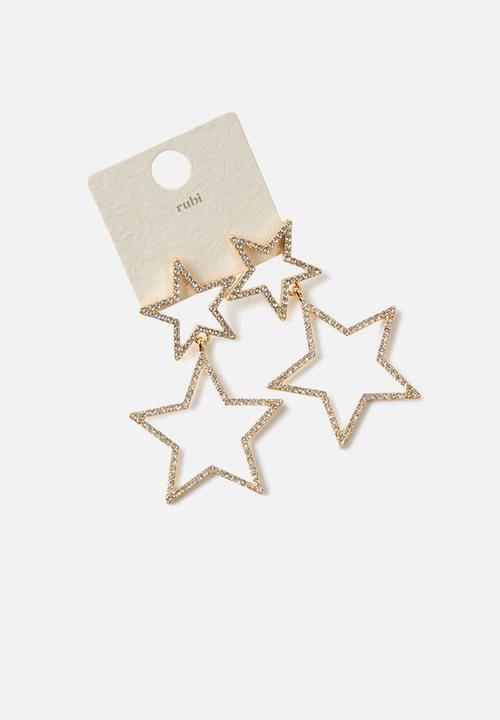 Rubi - Mid charm earring- up gold diamante stars