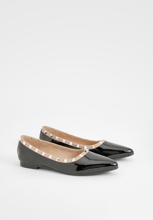 boohoo - Stud Detail Pointed Ballerina - black