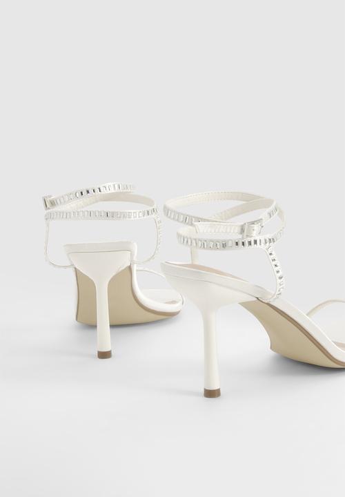 Diamante Strappy Square Toe Heels - white