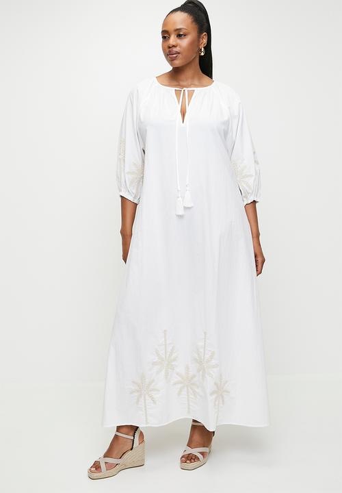 edit - Puff sleeve embroidery dress - white