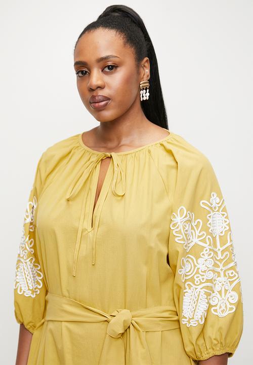 edit - Short sleeve embroidery tunic - yellow