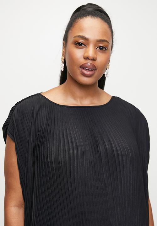 edit - Pleated tunic maxi dress - black