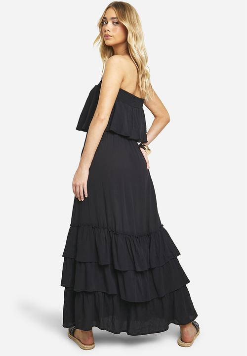 boohoo - Bandeau Ruffle Maxi Dress - Black