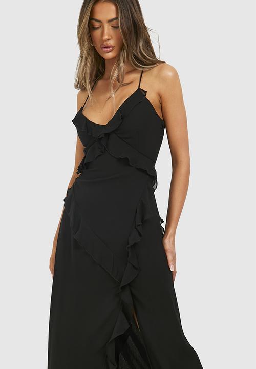 boohoo - Chiffon Ruffle Maxi Dress - Black