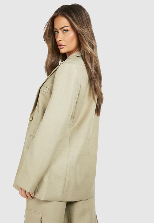 boohoo - Textured Relaxed Fit Blazer - Sage