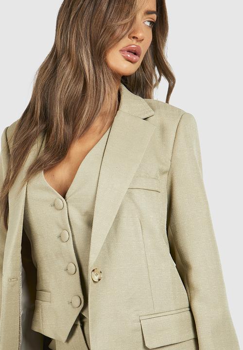 boohoo - Textured Relaxed Fit Blazer - Sage