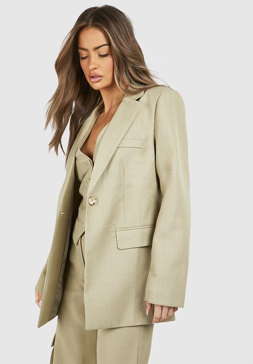 boohoo - Textured Relaxed Fit Blazer - Sage