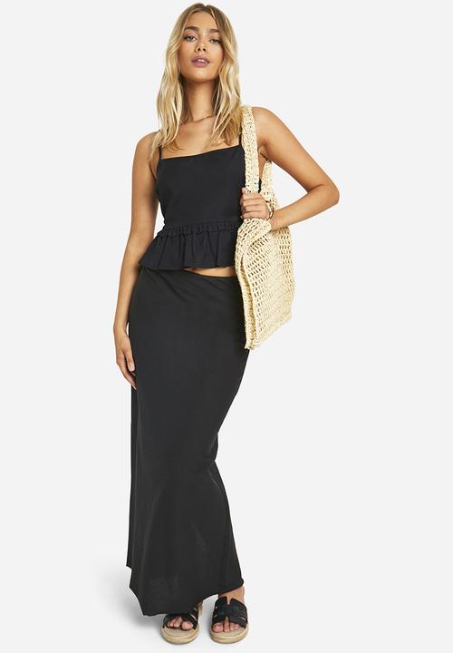 boohoo - Linen Look Tie Back Peplum Cami - Black