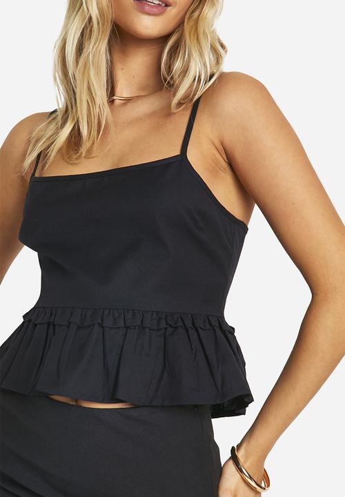 boohoo - Linen Look Tie Back Peplum Cami - Black