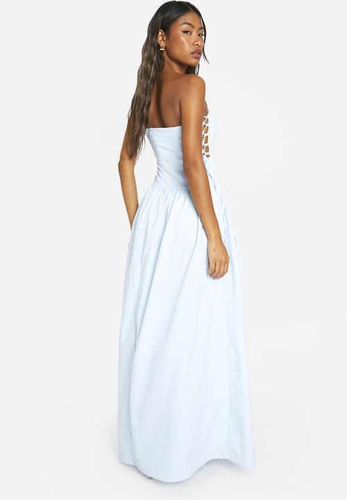 boohoo - Tie Side Bandeau Maxi Dress - Blue