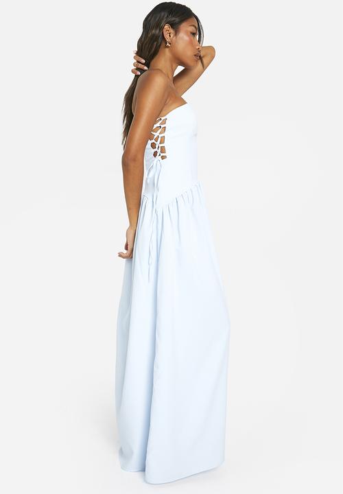 boohoo - Tie Side Bandeau Maxi Dress - Blue