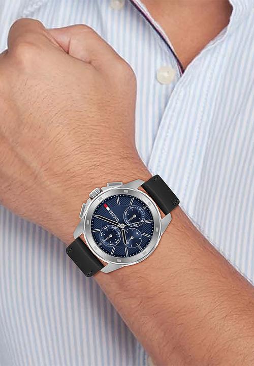 Tommy Hilfiger - Walker leather strap watch - black
