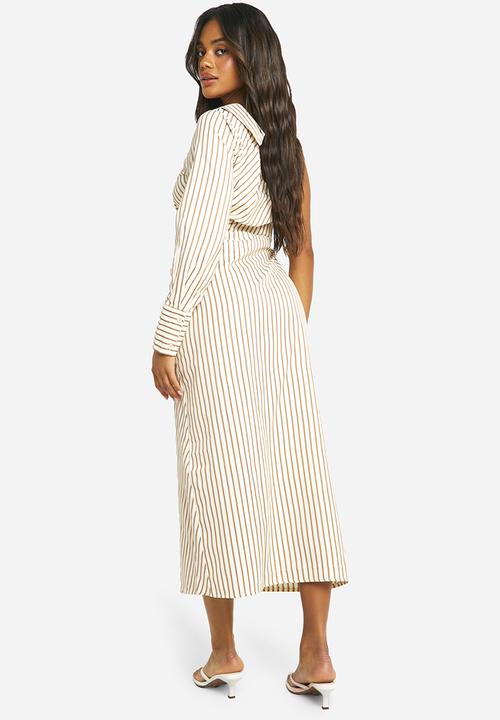 boohoo - Stripe Asymmetric Shirt Midaxi Dress - Multi 