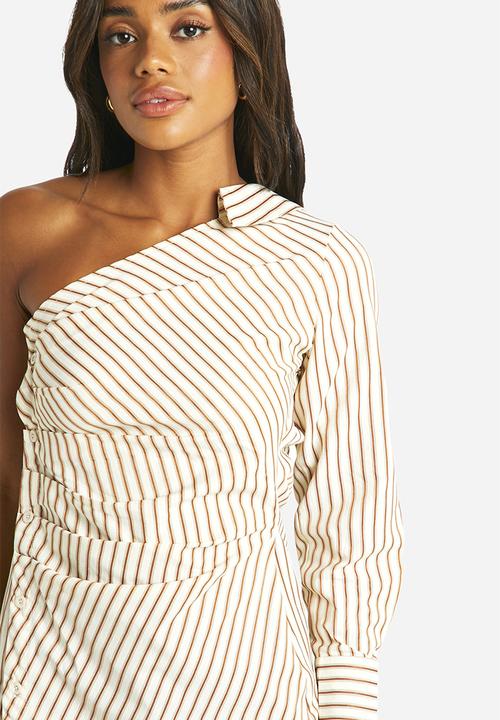 boohoo - Stripe Asymmetric Shirt Midaxi Dress - Multi 