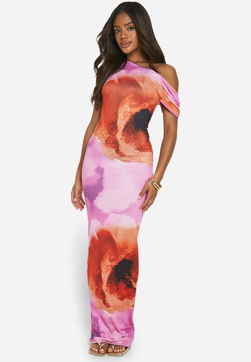 boohoo - Super Soft Slash Neck Cap Sleeve Maxi Dress - Pink