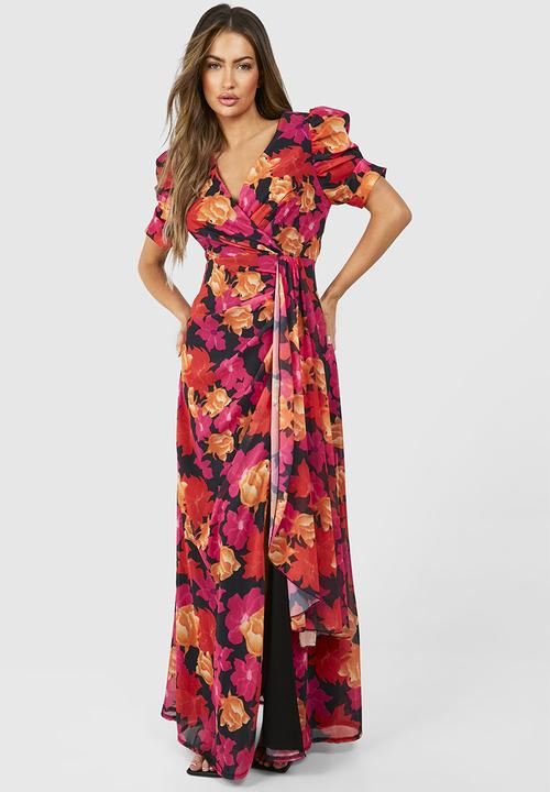 boohoo - Floral Print Wrap Maxi Dress - Multi 