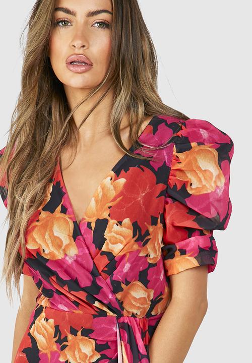 boohoo - Floral Print Wrap Maxi Dress - Multi 